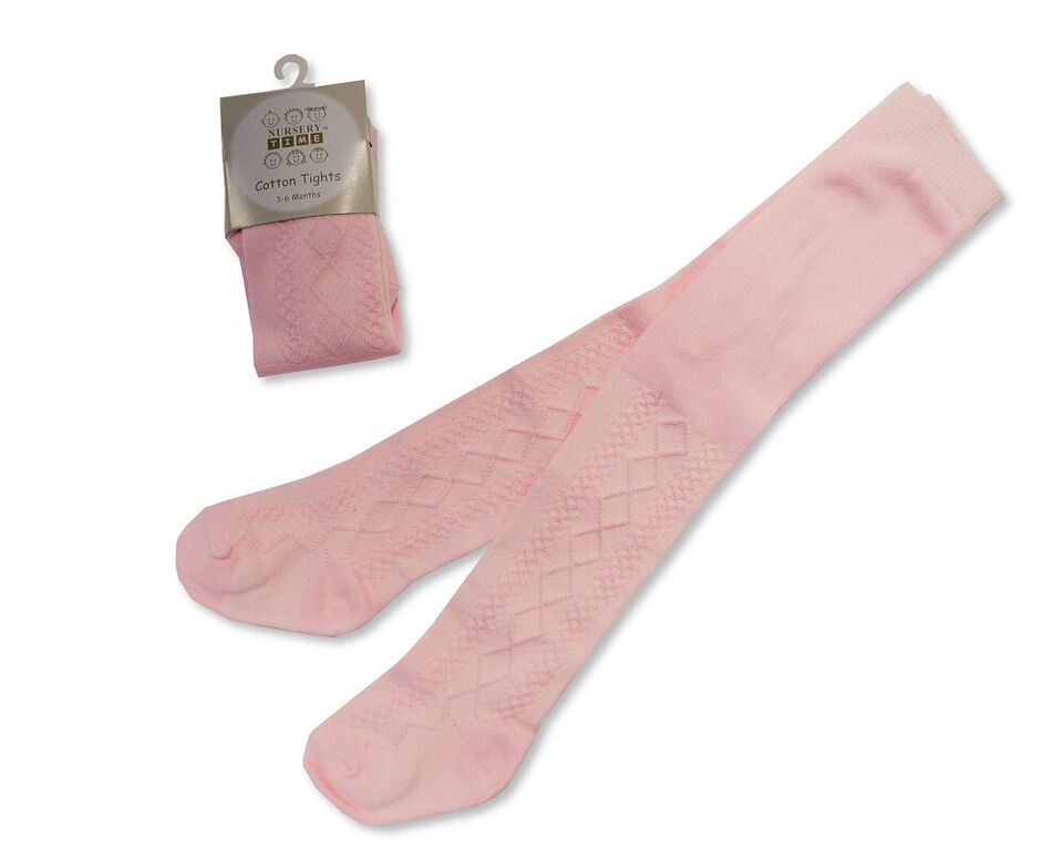 Baby Infant Cotton Tights Plain & Bow Babies Newborn - 24 Months / White & Pink