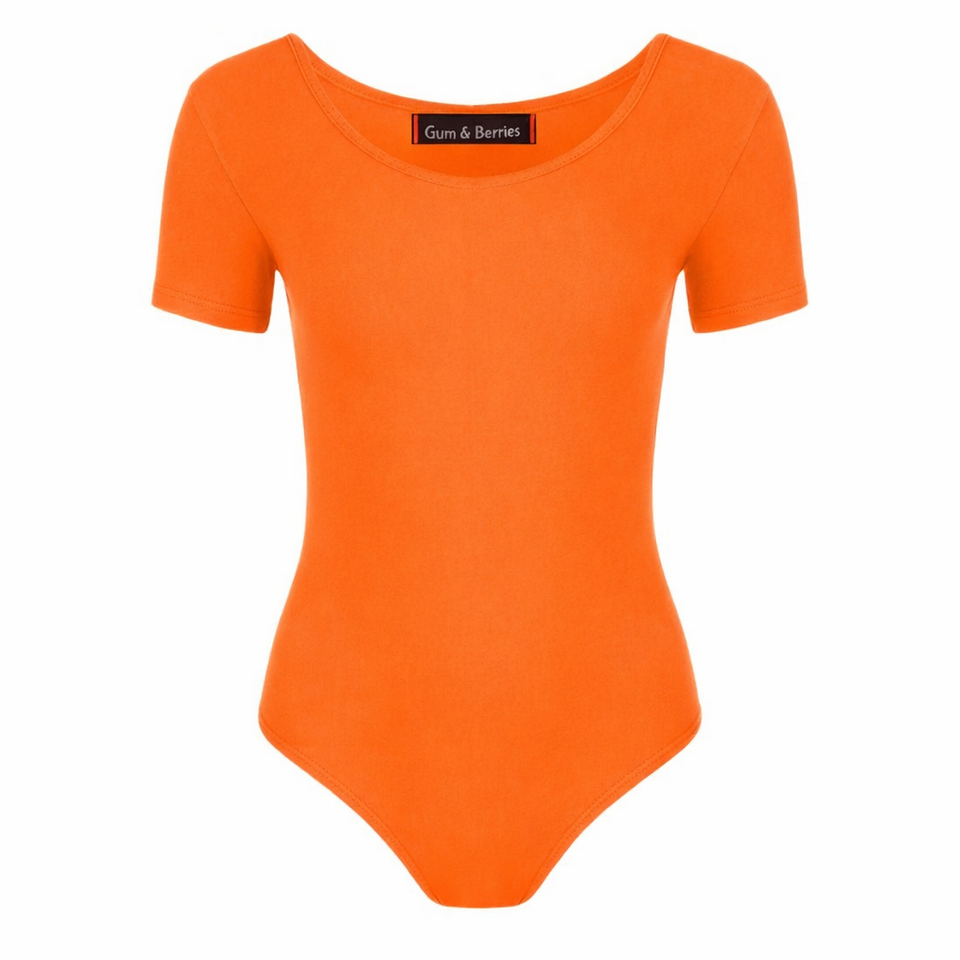 Girls Dance Leotard Plain Microfibre Stretchy Ballet Short Sleeve Bodysuit Gym