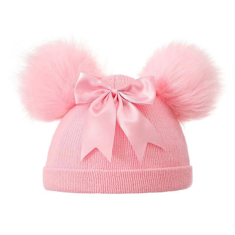 Baby Girls Pom Pom Hat Newborn 0-12 Months Bow Warm Winter Hat