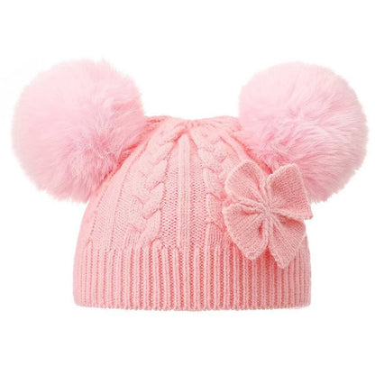 Baby Girls Pom Pom Hat Newborn 0-12 Months Flower Bow Warm Winter Hat
