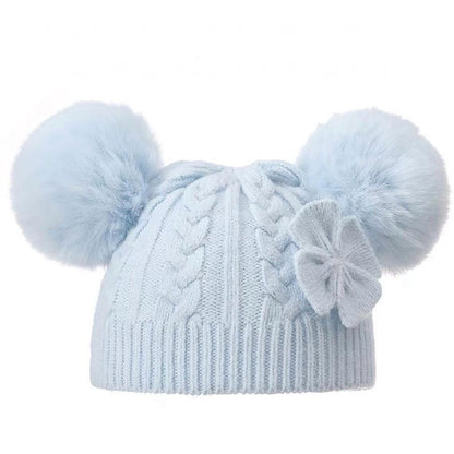 Baby Girls Pom Pom Hat Newborn 0-12 Months Flower Bow Warm Winter Hat