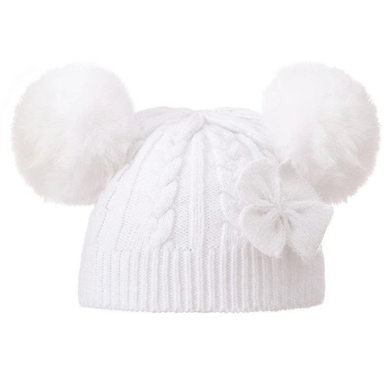 Baby Girls Pom Pom Hat Newborn 0-12 Months Flower Bow Warm Winter Hat