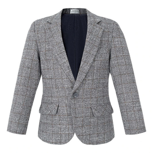 Boys Tweed Check Blazer Formal Party Kids Long Sleeve Button Notch Lapel Grey