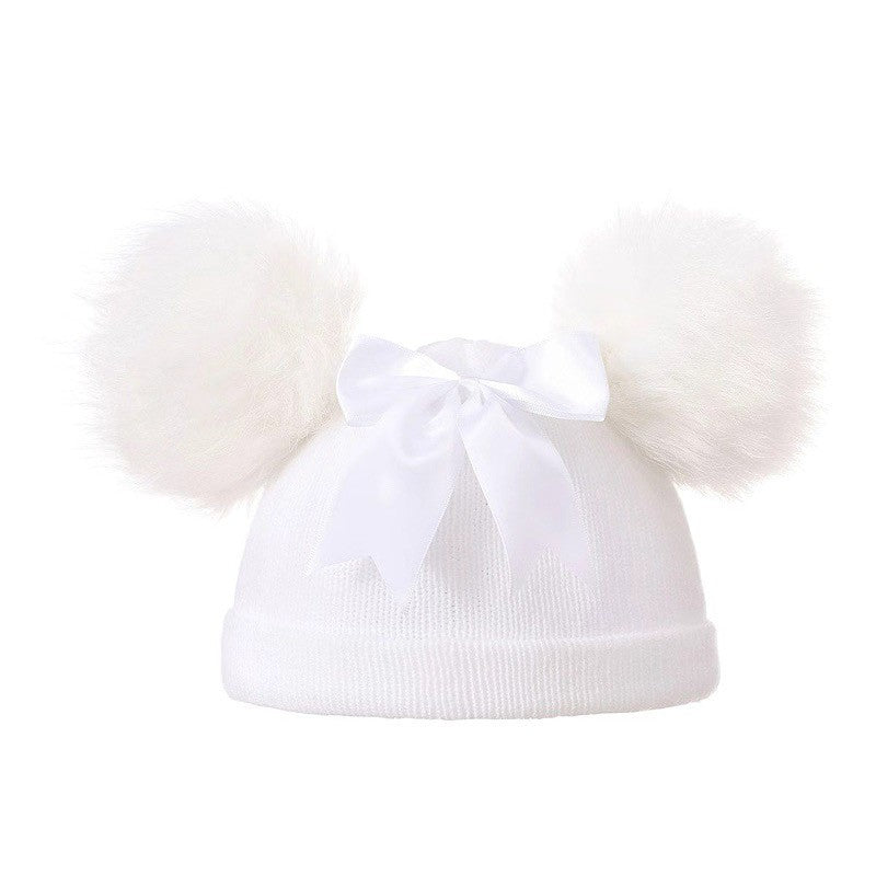 Baby Girls Pom Pom Hat Newborn 0-12 Months Bow Warm Winter Hat