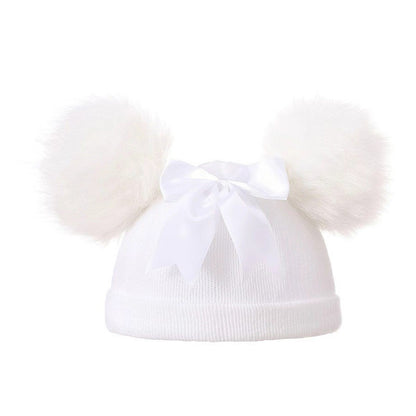 Baby Girls Pom Pom Hat Newborn 0-12 Months Bow Warm Winter Hat
