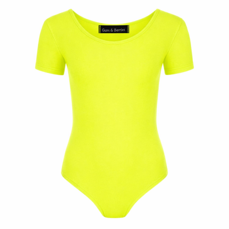Girls Dance Leotard Plain Microfibre Stretchy Ballet Short Sleeve Bodysuit Gym