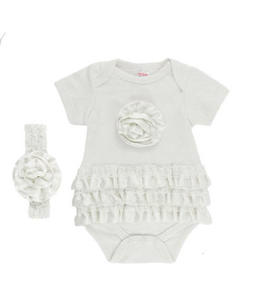 Baby Girl Bodysuit & Headband Set 0–9 Months White Ivory Floral Lace Ruffle