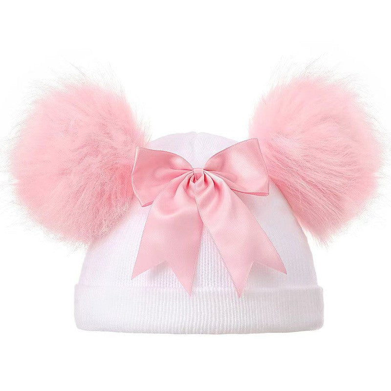 Baby Girls Pom Pom Hat Newborn 0-12 Months Bow Warm Winter Hat