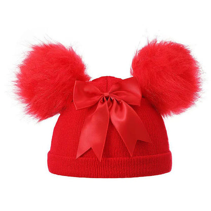 Baby Girls Pom Pom Hat Newborn 0-12 Months Bow Warm Winter Hat