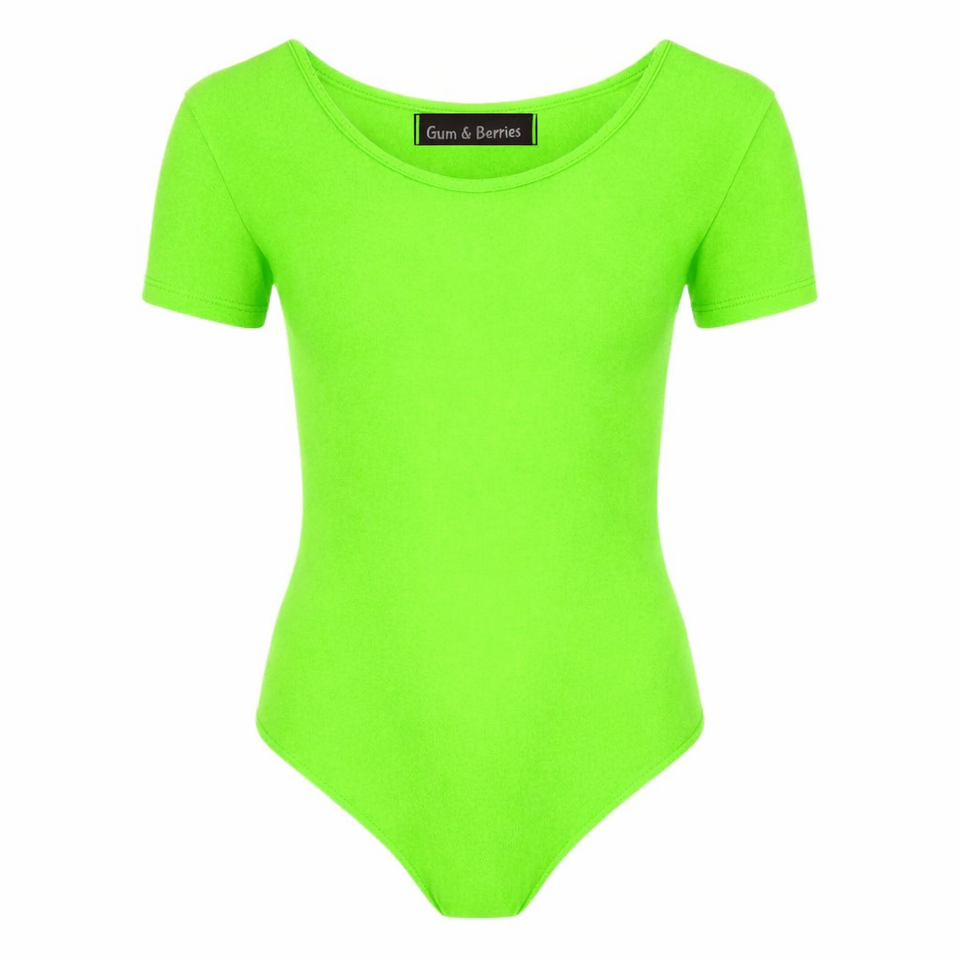 Girls Dance Leotard Plain Microfibre Stretchy Ballet Short Sleeve Bodysuit Gym