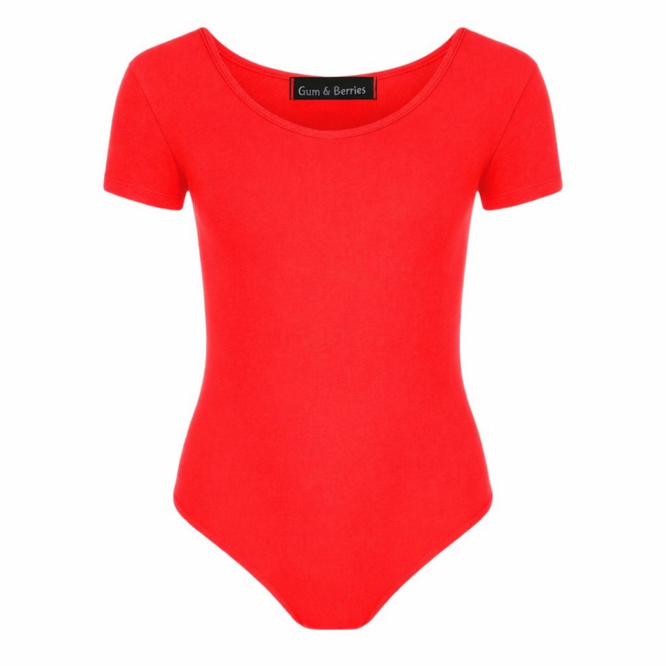 Girls Dance Leotard Plain Microfibre Stretchy Ballet Short Sleeve Bodysuit Gym