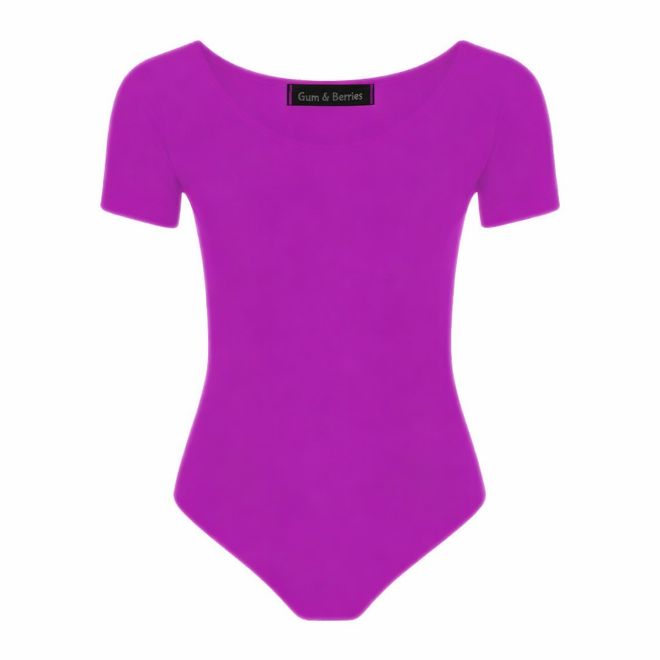 Girls Dance Leotard Plain Microfibre Stretchy Ballet Short Sleeve Bodysuit Gym