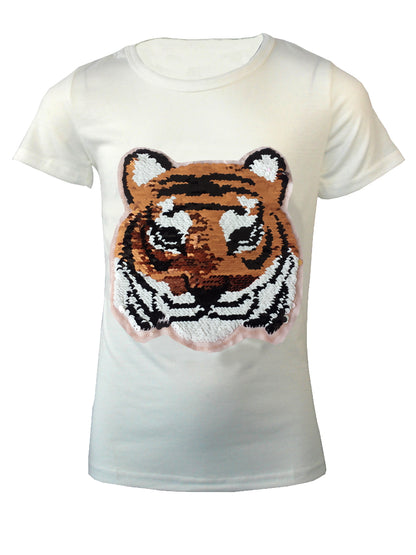 Girls Animal Sequin Brush Changing T-Shirts