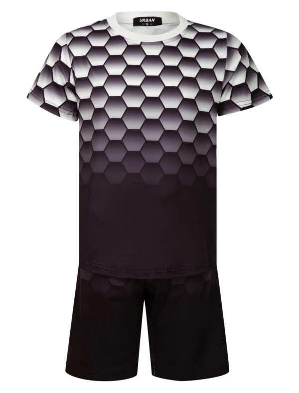 Boys Summer T-Shirt And Shorts Set - Grey Honeycomb