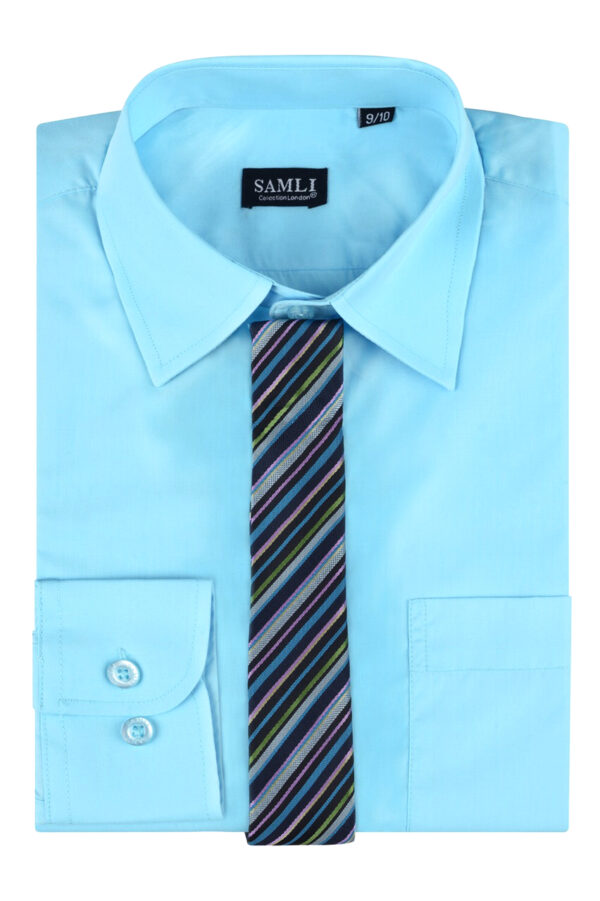 Boys Formal Shirt With Tie - Aqua