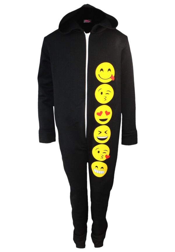 Girls Funny Faces Onesie All In One Pyjama Outfit - Black