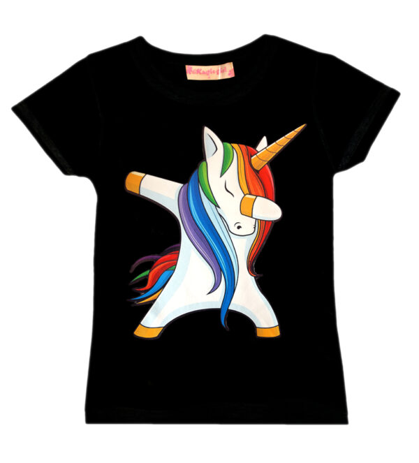 Girls Dab Unicorn T-Shirt - Black Dab