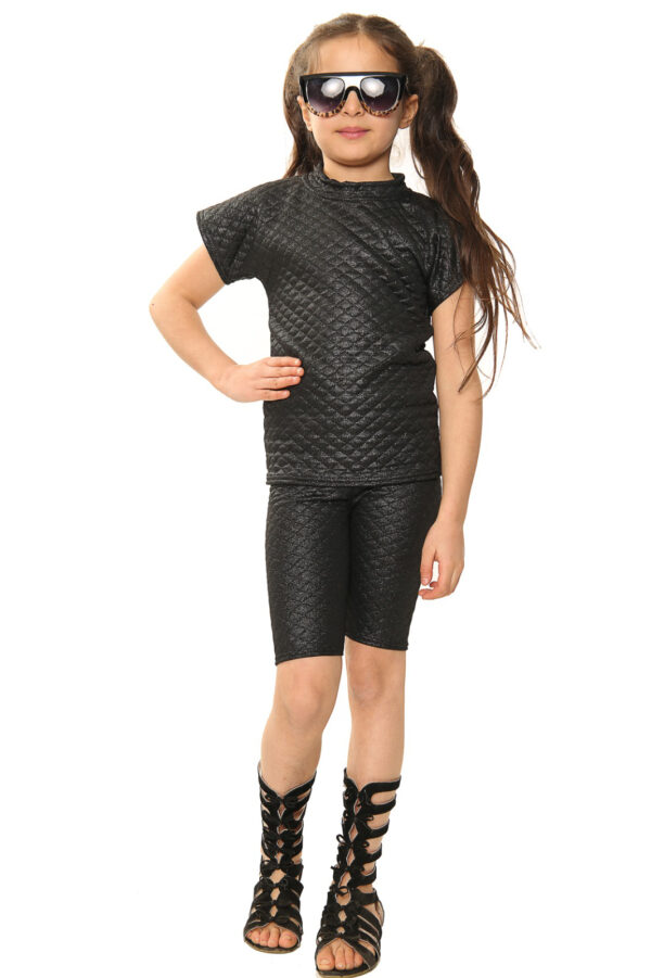 Girls Quilted Cycling Shorts Set - Black