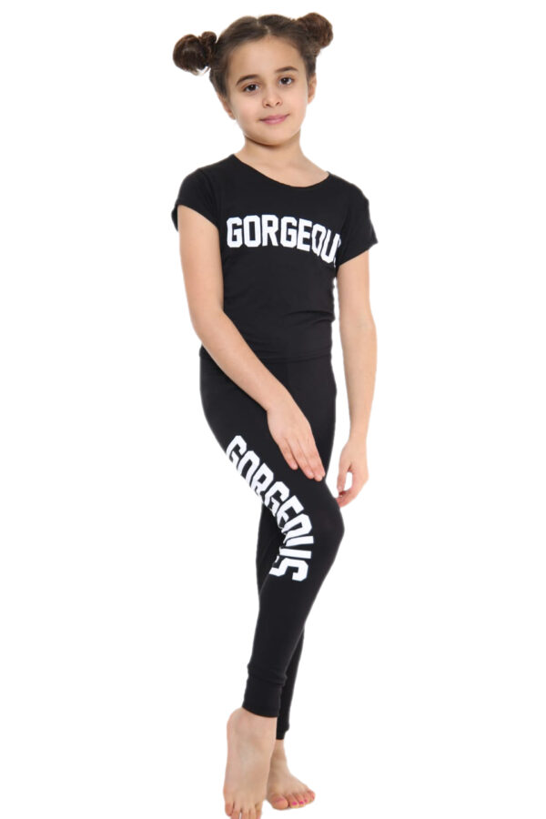 Girls Gorgeous Print Neon Crop Top & Leggings Set - Black