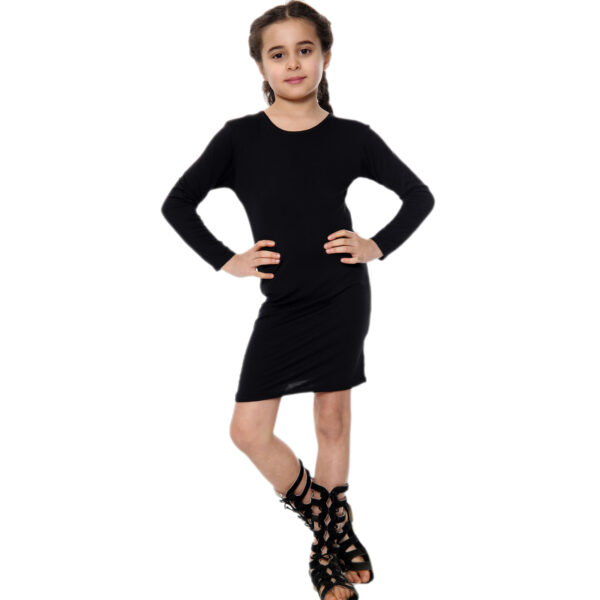 Girls Long Sleeve Bodycon Midi Dress - Black