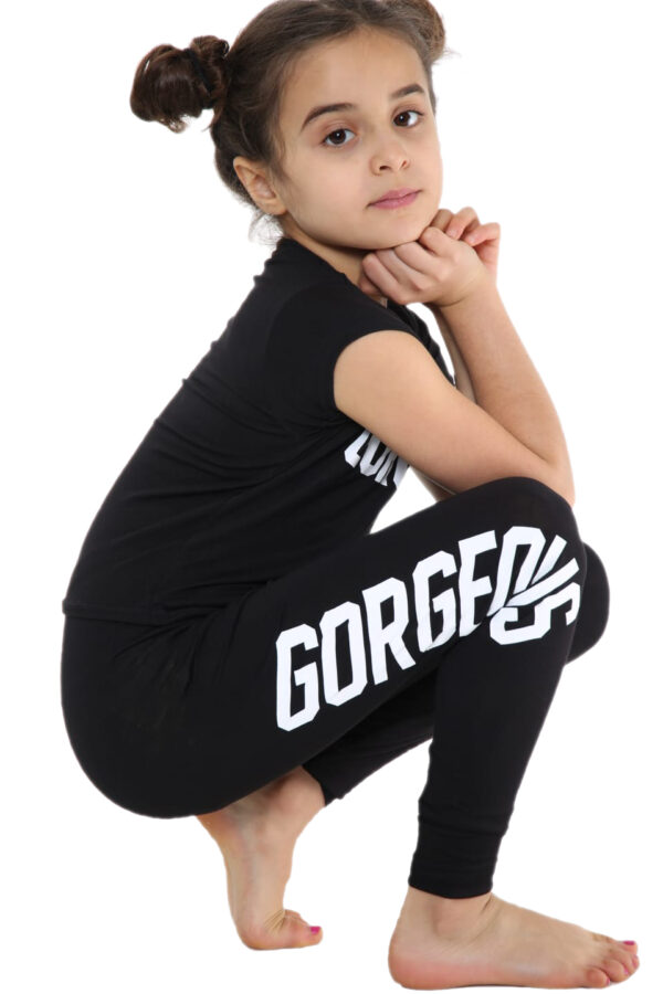 Girls Gorgeous Print Neon Crop Top & Leggings Set - Black