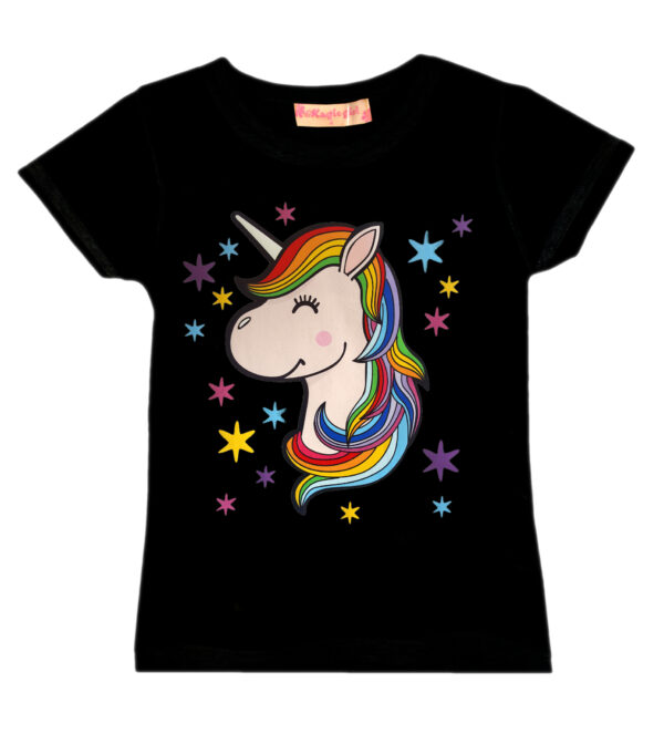 Girls Dab Unicorn T-Shirt - Black Stars
