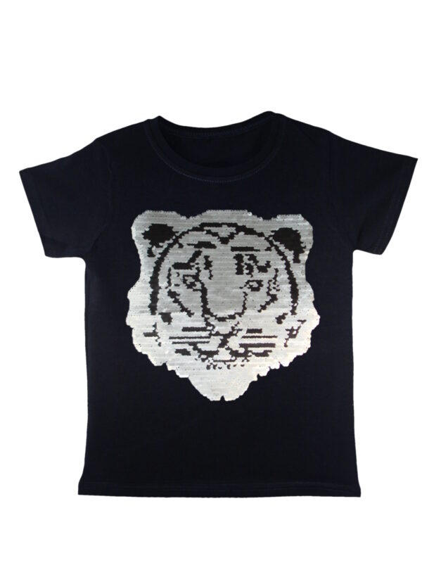 Kids Tiger Brush Changing Sequin T-Shirt - Black