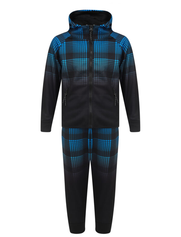 Boys Checked Sports Hooded Tracksuit - Blue