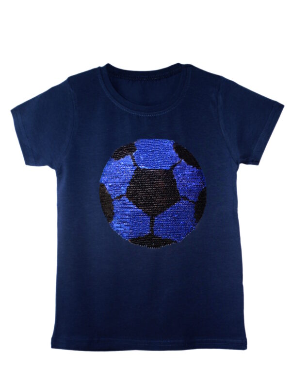 Kids Football Brush Changing Sequin T-Shirt - Navy Blue