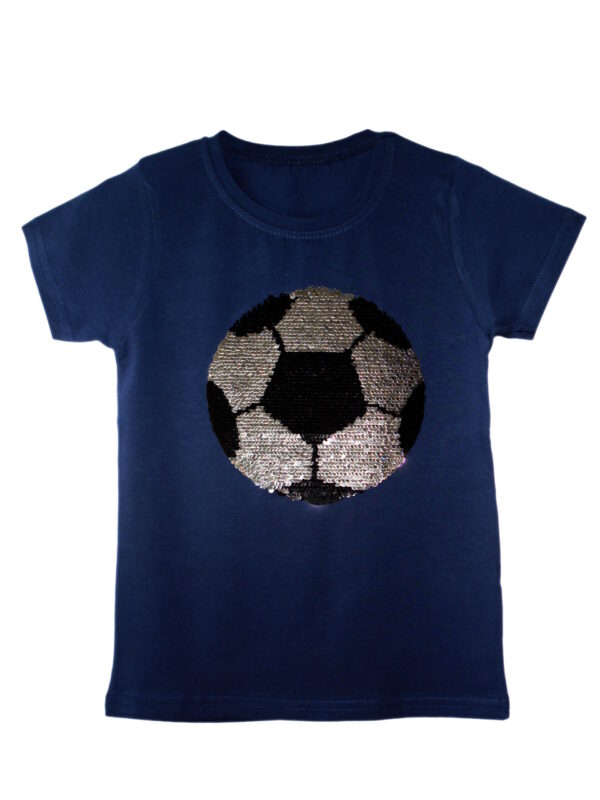Kids Football Brush Changing Sequin T-Shirt - Navy Blue