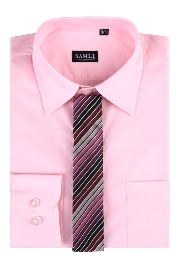 Boys Formal Shirt With Tie - Baby Pink