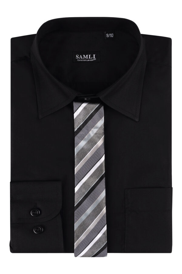 Boys Formal Shirt With Tie - Black