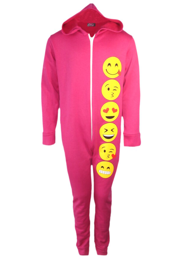 Girls Funny Faces Onesie All In One Pyjama Outfit - Cerise