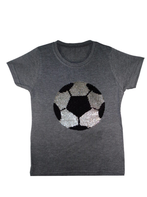 Kids Football Brush Changing Sequin T-Shirt - Charcoal