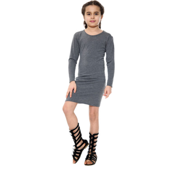 Girls Long Sleeve Bodycon Midi Dress - Charcoal