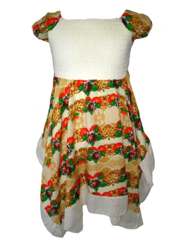 Girls Summer Floral Handkerchief Sun Dress - Cream
