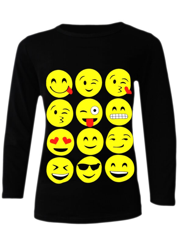 Girls Funny Faces Long Sleeve - Black
