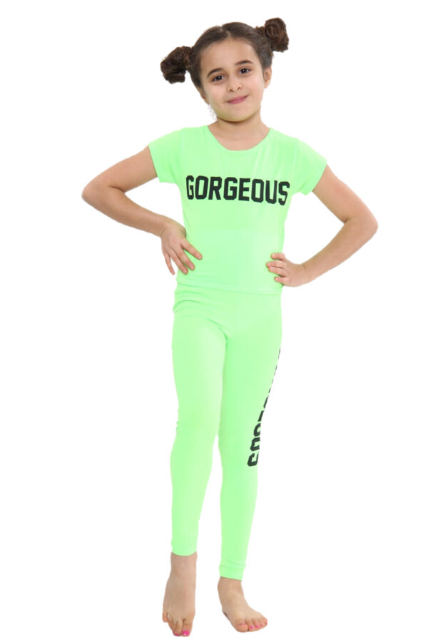 Girls Gorgeous Print Neon Crop Top & Leggings Set - Green