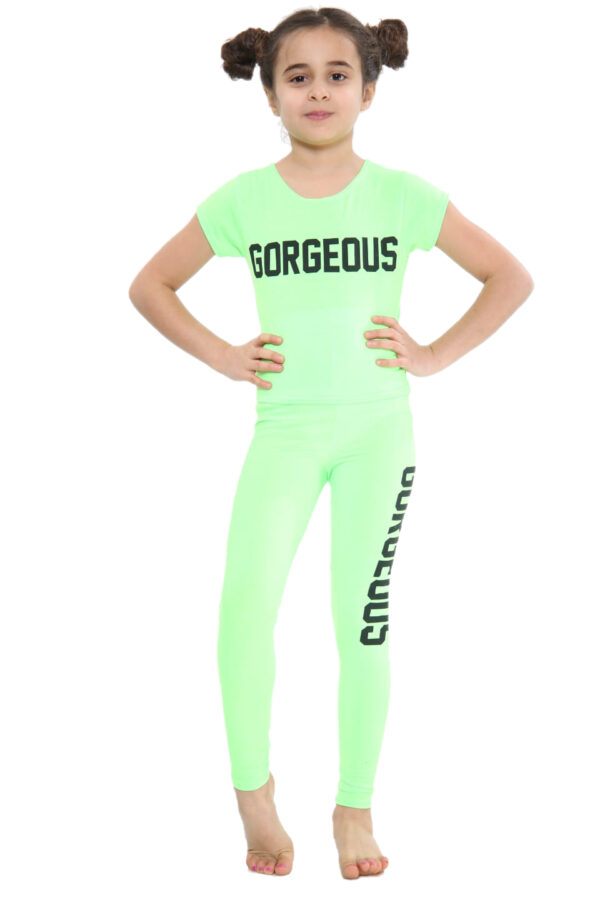 Girls Gorgeous Print Neon Crop Top & Leggings Set - Green