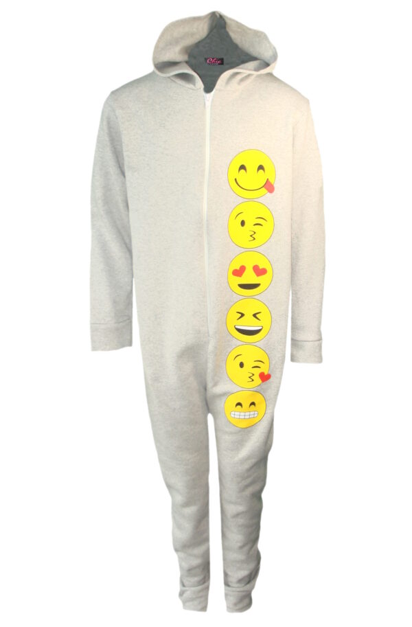 Girls Funny Faces Onesie All In One Pyjama Outfit - Grey