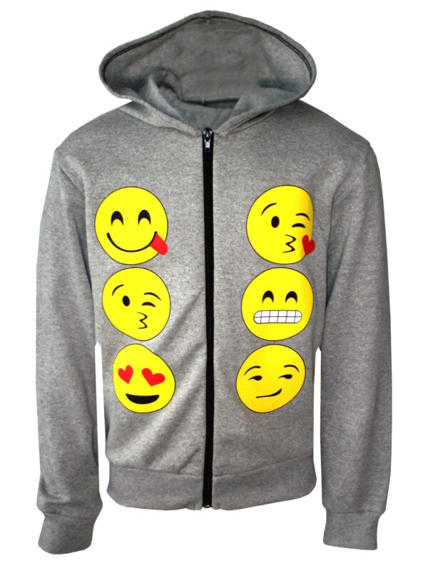 Girls Funny Faces Hoodie - Grey