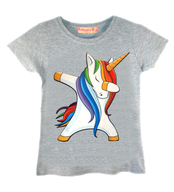 Girls Dab Unicorn T-Shirt - Grey Dab