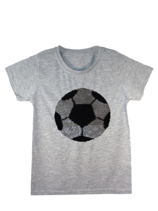 Kids Football Brush Changing Sequin T-Shirt - Grey