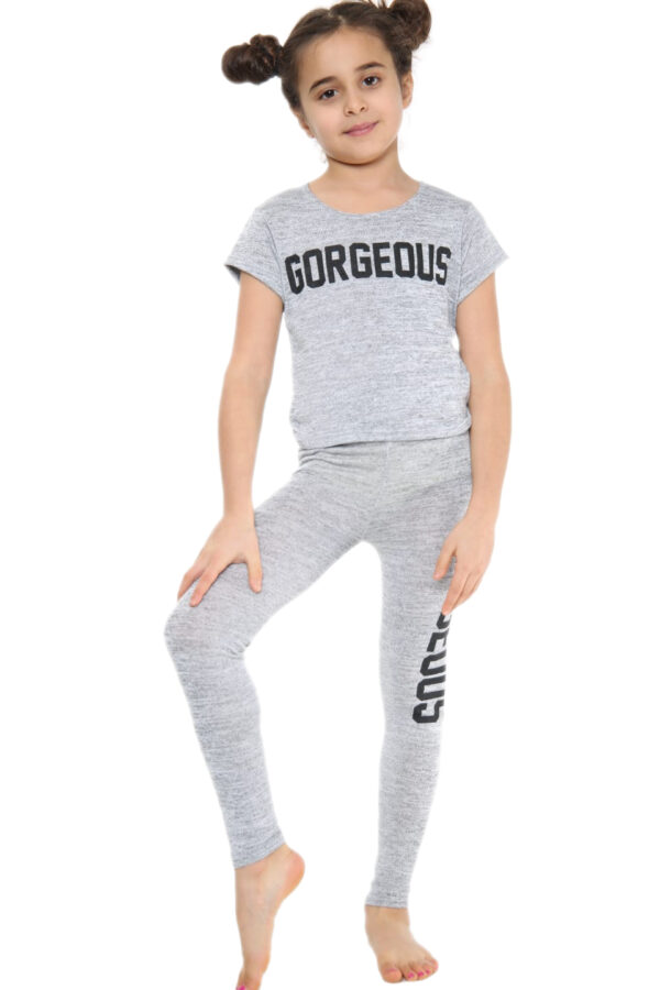 Girls Gorgeous Print Neon Crop Top & Leggings Set - Grey