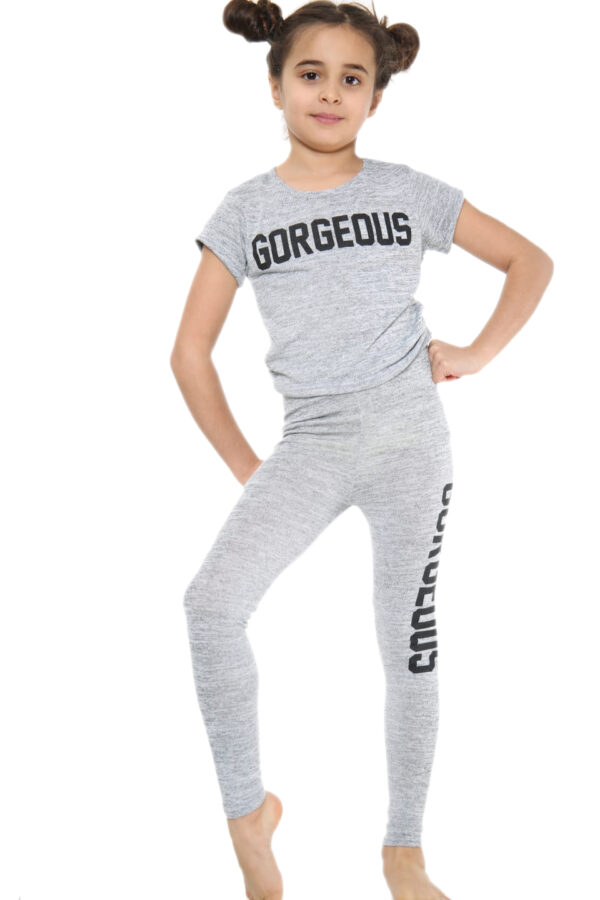 Girls Gorgeous Print Neon Crop Top & Leggings Set - Grey