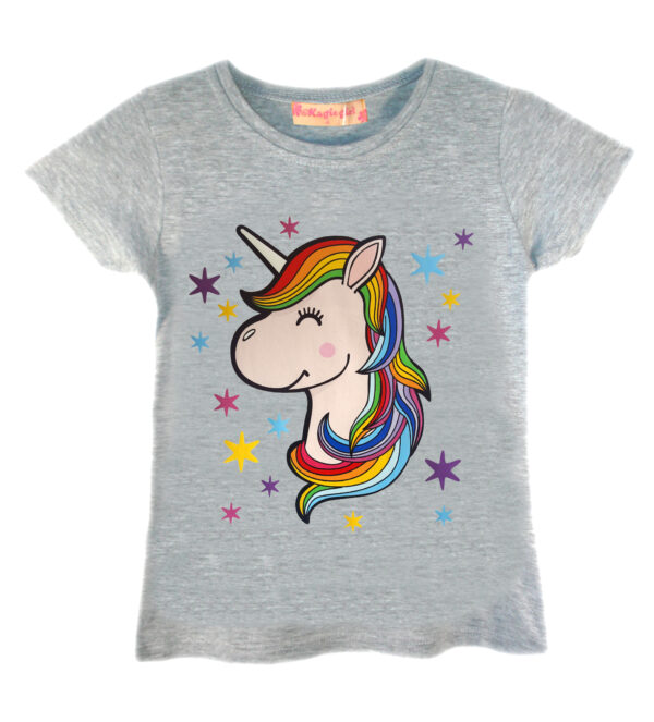 Girls Dab Unicorn T-Shirt - Grey Stars