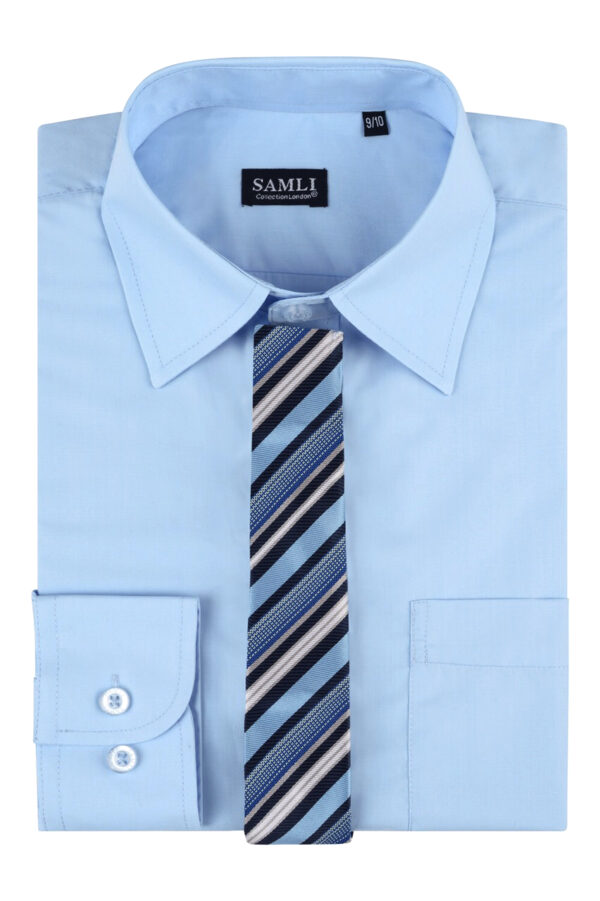 Boys Formal Shirt With Tie - Blue