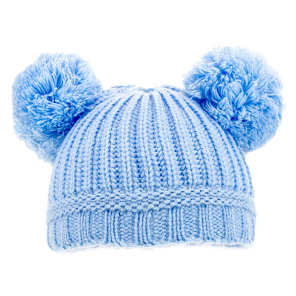 Baby Knitted Pom Pom Winter Hat - Blue