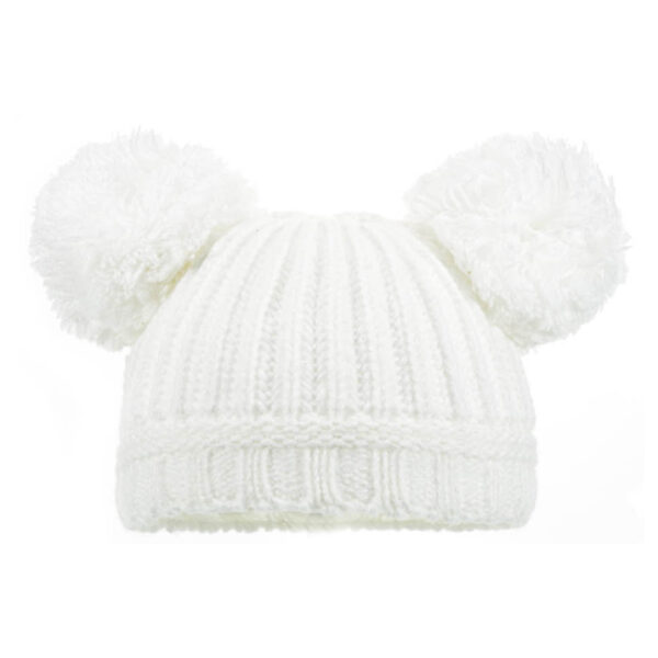 Baby Knitted Pom Pom Winter Hat - White