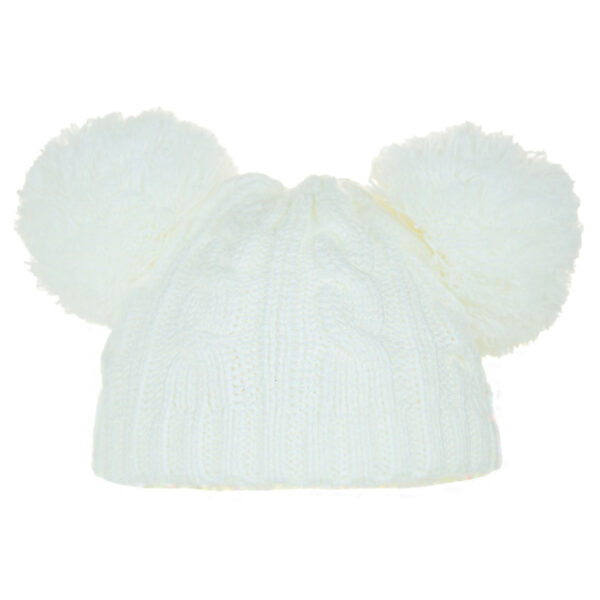 Baby Knitted Pom Pom Winter Hat - Cream